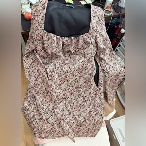 Zara Floral Long Sleeve Dress - Pink and Black